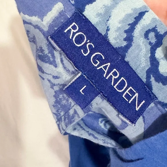 Anthropologie Ro’s Garden Blue Floral Button-Up Blouse Boho Chic Sz L Tunic Top - Picture 6 of 9